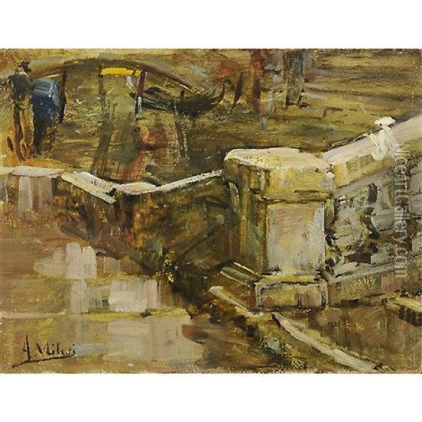 Scorcio Veneziano Oil Painting - Alessandro Milesi