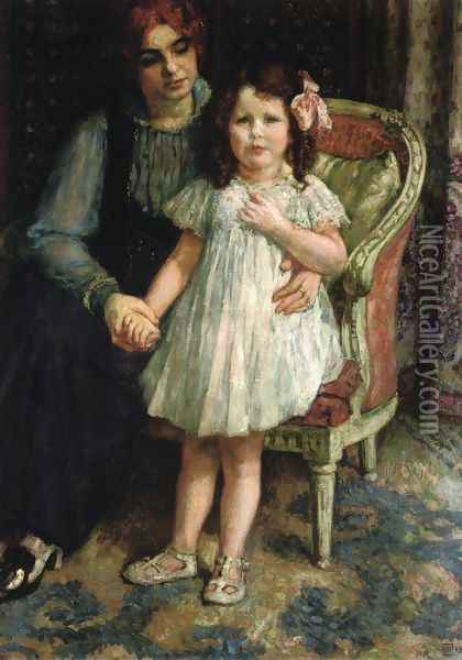 Portrait of Madame Goldner=Max and Her Daughter Juliette Oil Painting - Theo van Rysselberghe