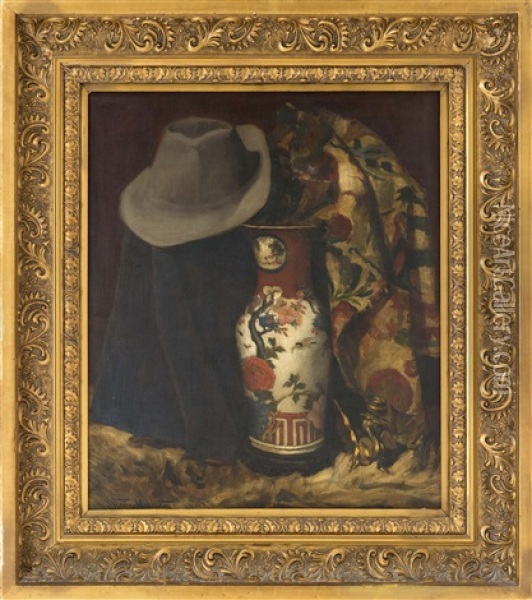 Still Life Of A Hat And Porcelain Oil Painting - Stanley Grant Middleton