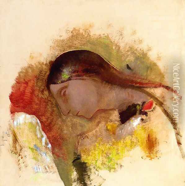 Head Of A Sleeping Woman Oil Painting - Odilon Redon