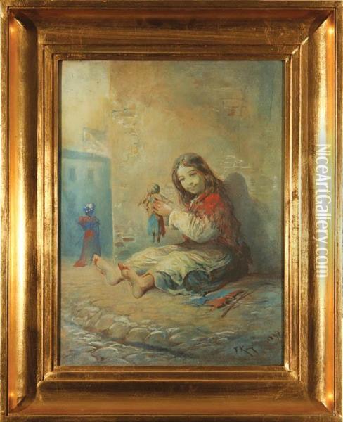 Dziewczynka Z Lalka, 1894 R. Oil Painting - Franciszek Kostrzewski