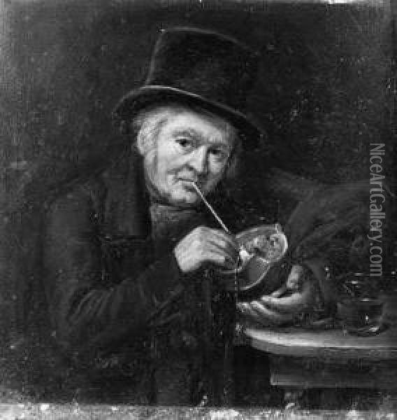 Portrait Of A Man Lighting His Pipe; And A Portrait Of A Womanreading Oil Painting - Jan Jansen Vredenburg