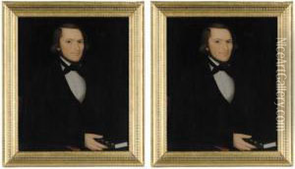 A Pair Of Portraits: Dr. J. Ransom And His Wife Of Poughkeepsie, New York Oil Painting - Ammi Phillips