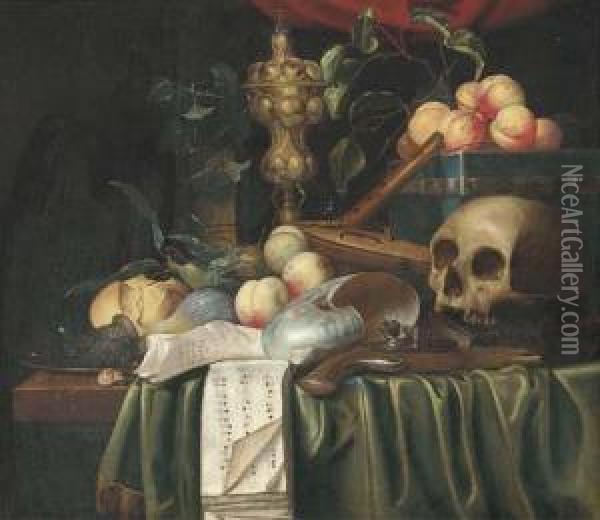 A Vanitas Still-life With A Skull Oil Painting - Joris Van Son