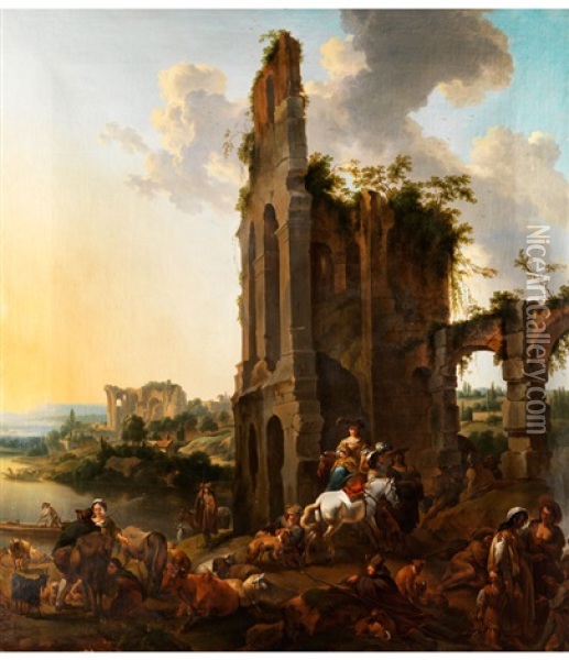 Sudliche Ruinenlandschaft Mit Reicher Figurenstaffage Oil Painting - Abraham Jansz. Begeyn