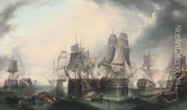 Trafalgar, In The Heat Of Battle Oil Painting - John Wilson Carmichael