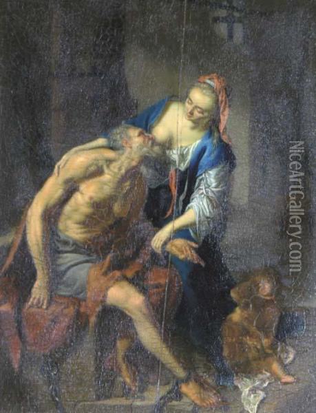 Roman Charity Oil Painting - Johann Georg Dathan