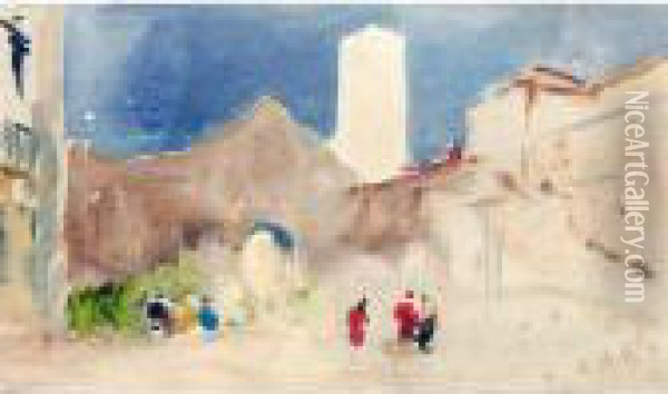 Town Scene With Tower Oil Painting - Hercules Brabazon Brabazon
