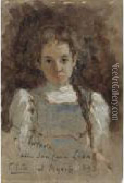 Bambina Con La Treccia Oil Painting - Roberto Fontano