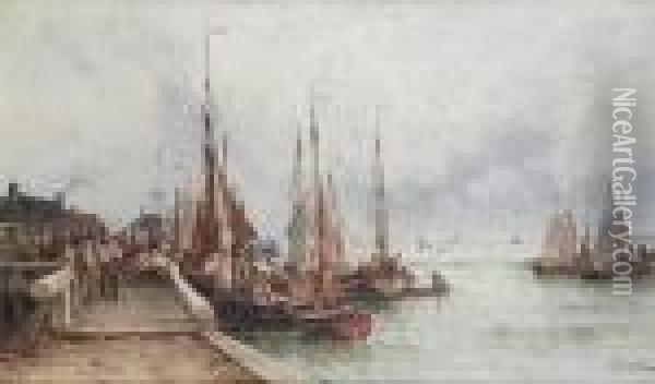 Fisherfolk On A Quayside Oil Painting - Theodor Alexander Weber
