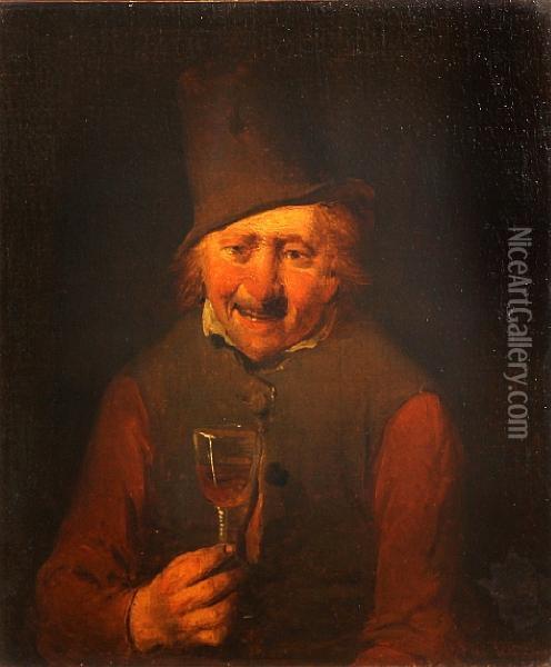 An Old Man Holding A Glass Of Wine Oil Painting - Christian Wilhelm Ernst Dietrich
