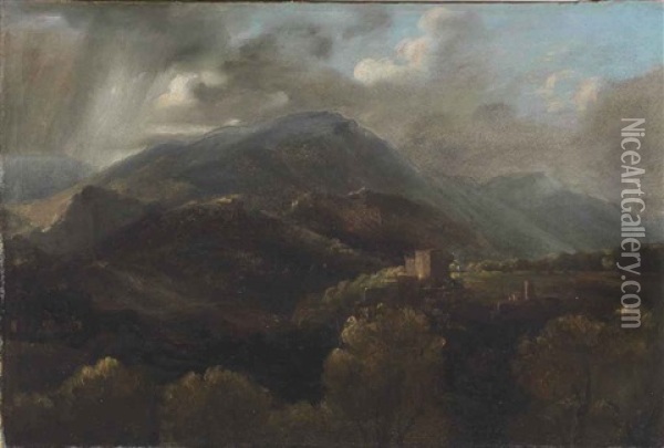 View Of The Mountains Near Tivoli Oil Painting - Auguste Jean Baptiste Vinchon