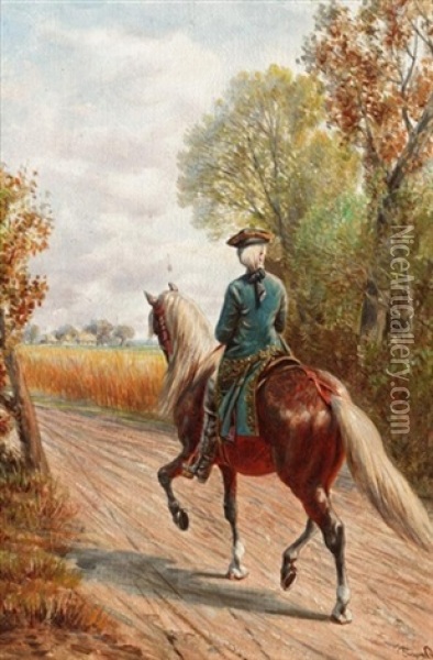 Riding Scene (+ Pair) Oil Painting - Franz Quaglio
