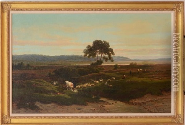 Sheep And Cattle Grazing Oil Painting - Frans Keelhoff
