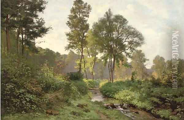 Woodland river at dusk Oil Painting - Henri Alphonse Barnoin