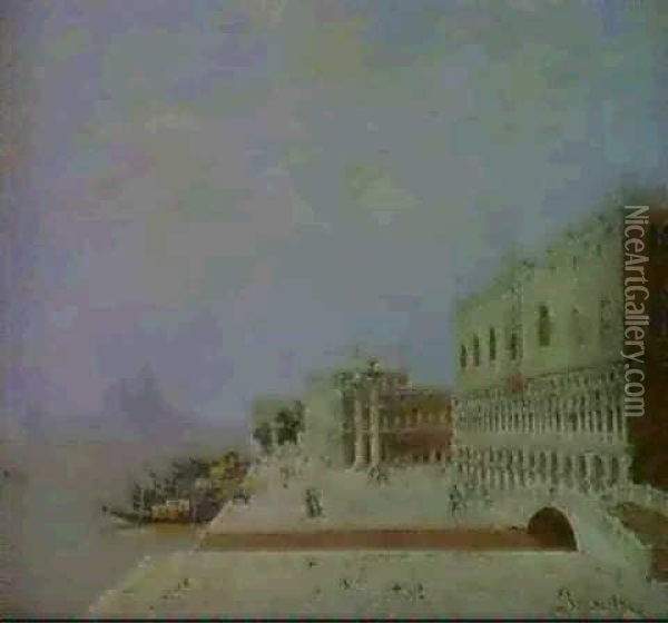 A View Of The Doge's Palace And Santa Maria Della Salute,   Venice Oil Painting - Antonietta Brandeis