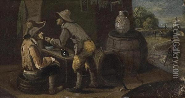 Two Scenes With Carousing Peasants Oil Painting - David The Younger Teniers