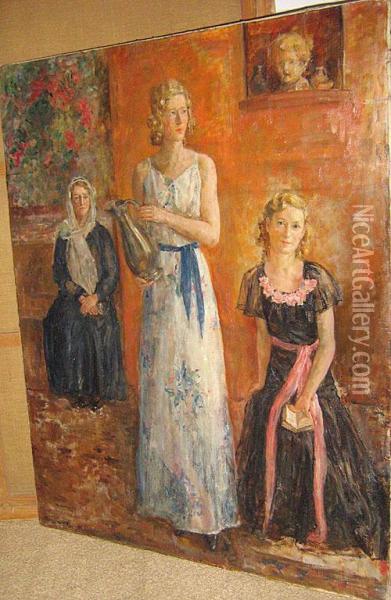 Binnengezicht Met Drie Vrouwen. Oil Painting - Maria Aldernaght
