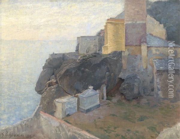 Hauser An Der Steilkuste Von Portofino Oil Painting - Gustav Schoenleber