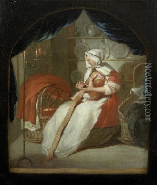 A Mother And Child In An Interior Oil Painting - Johannes Voorhout the Elder