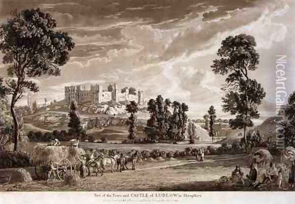 Part of the Town and Castle of Ludlow in Shropshire, engraved by the artist, published by P. Sandby, 1779 Oil Painting - Paul Sandby