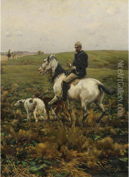 Huntsman With Hounds Oil Painting - Alfred Wierusz-Kowalski