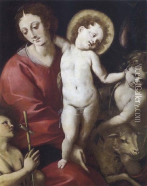 Madonna Con Bambino Con San Giovannino E Un Angelo Oil Painting - Giovanni Battista Crespi (il Cerano)