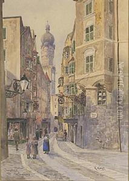 A Street Scene Ininnsbruck Oil Painting - Rudolf Kargl