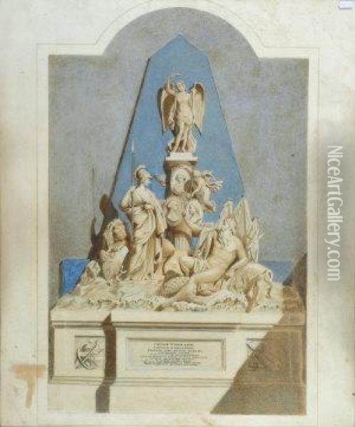 Monument To Captain William 
Bayne, Lord Robert Manners And Captain William Blair, In Westminster 
Abbey Oil Painting - Joseph Nollekens