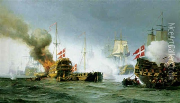 Slaget Pa Rheden 2. April 1801 Oil Painting - Carl Johann Neumann