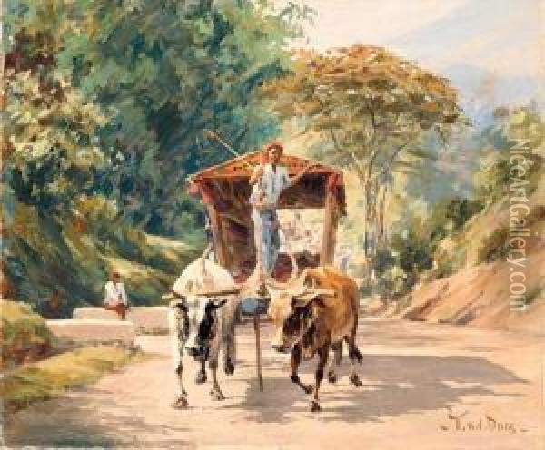Pulling The Cart Oil Painting - Willem Henri Van Der Does