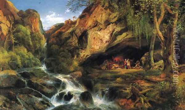 Salvator Rosa Sketching the Banditi Oil Painting - Thomas Moran