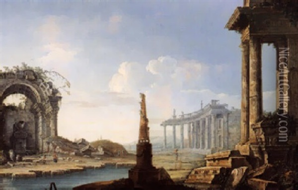 Antike Ruinenlandschaft Mit Obelisk Oil Painting - Antonio Joli