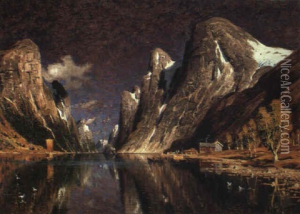 Ved Raaftsund, Lofoten; Host Oil Painting - Adelsteen Normann