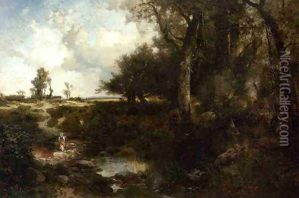 Crossing The Brook Near Plainfield New Jersey Oil Painting - Thomas Moran