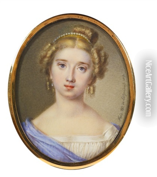 A Portrait Miniature Of Princess Katharina Vassilchikov Aged 17 Oil Painting - Ferdinand von Luetgendorff