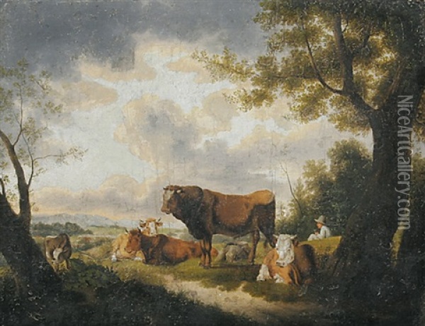 Landschaft Mit Hirte, Rindern Und Ziege Oil Painting - Karl Kuntz