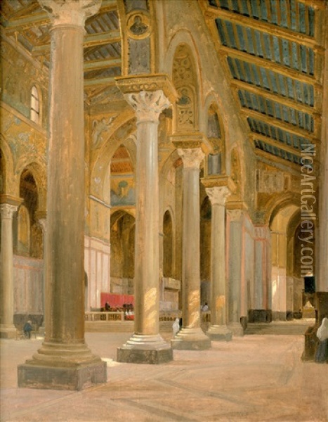 Messe In Der Kathedrale Santa Maria Nuova In Monreale Bei Palermo Oil Painting - Alexander Herrmann
