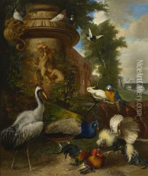Vogel In Parklandschaft Oil Painting - Julius Scheuerer