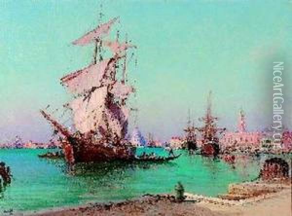 Segelschiff In Der Lagune Von Venedig. Oil Painting - Francois Nardi