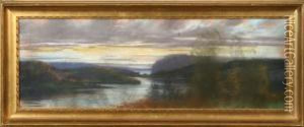 Landskap Med Far, Signerad Och Daterad Edwin Toovey 1861 Oil Painting - Edwin Toovey