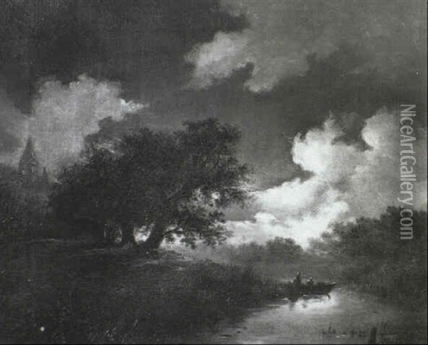 Flusslandschaft Im Mondlicht Oil Painting - Remigius Adrianus van Haanen