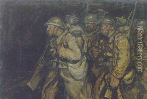 Nachtlicher Vormarsch Von Infanteristen Oil Painting - Christian Gottlieb (Theophile) Steinlen