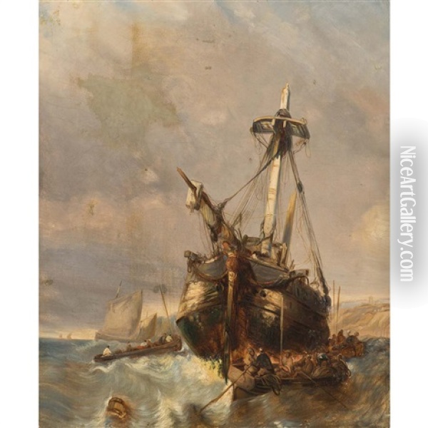 Navire Dans La Tempete Oil Painting - Louis-Gabriel-Eugene Isabey