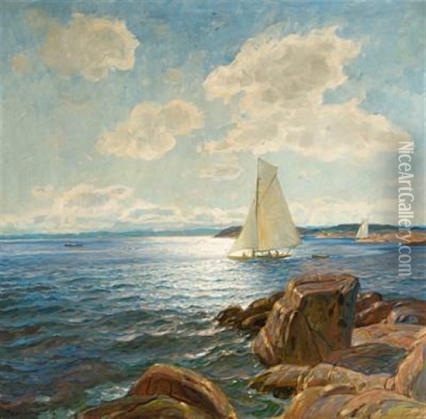 En Deilig Sommerdag Ved Kysten Oil Painting - Thorolf Holmboe