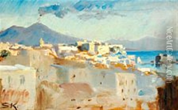 Anacapri In Sunshine With Vesuvio Oil Painting - Peder Severin Kroyer