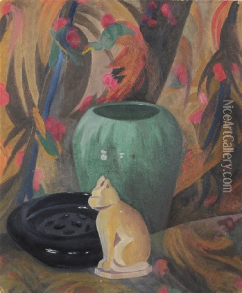 Stilleben Mit Katze Und Vase Oil Painting - Emil Orlik