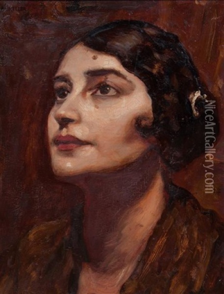 Portrait Of A Woman Oil Painting - Albert von Keller