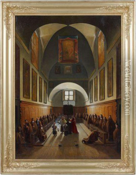 Le Choeur De La Chapelle Des Capucins De La Place Barberini A Rome Oil Painting - Francois-Marius Granet