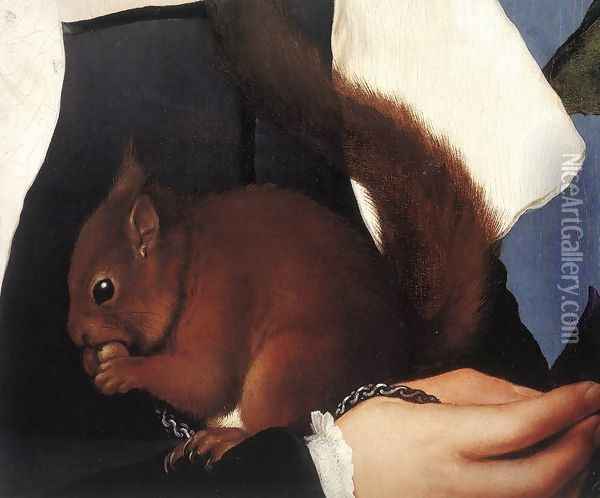 Portrait of a Lady with a Squirrel and a Starling (detail) 1527-28 Oil Painting - Hans Holbein the Younger